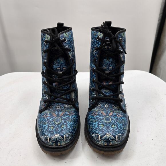 Harlow & Lloyd Combat Boots Womens 8 Blue Bird Print Lug Sole - Picture 3 of 11